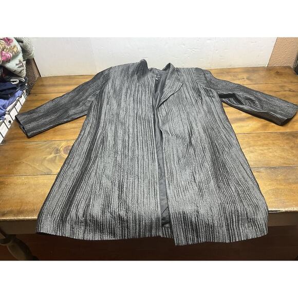 Eileen Fisher Silk Groove Coat XL Gray Open Front 3/4 Sleeves Textured - Picture 1 of 11